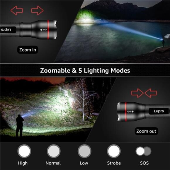 2-Packs LED Flashlights with Clip , LE2050 High Lumen, 5 Lighting Modes, - Picture 5 of 7